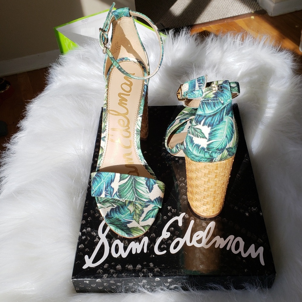 NWT/BOX Sam Edelman Yaro Palm Strappy Heels (8.5) - Picture 6 of 8
